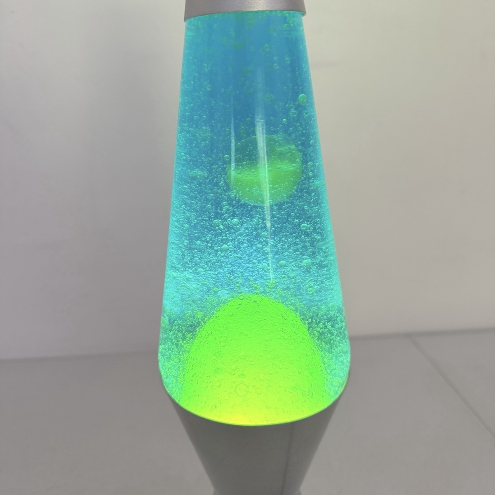 Lava Lamp Model 2124 Silver Blue Liquid Green Wax Motion Lamp 14.5" Tested Works - Picture 3 of 13